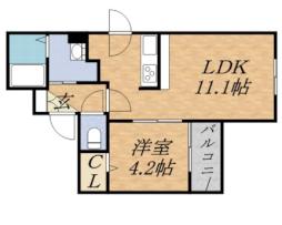 ヴィラアーバーナ桑園 4階1LDKの間取り