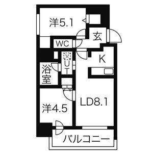 プライヴェル山鼻　壱番館 405｜北海道札幌市中央区南九条西１２丁目(賃貸マンション2LDK・4階・45.56㎡)の写真 その2