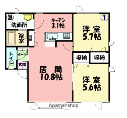 サンリッツ ｜北海道旭川市東四条２丁目(賃貸アパート2LDK・1階・54.30㎡)の写真 その2