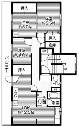 ビレッジハウス春光4号棟 0104｜北海道旭川市春光六条９丁目(賃貸マンション3LDK・1階・68.37㎡)の写真 その2