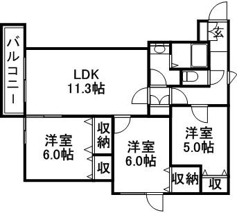 サンピア栄町 401｜北海道札幌市東区北四十二条東１６丁目(賃貸マンション3LDK・4階・53.50㎡)の写真 その2