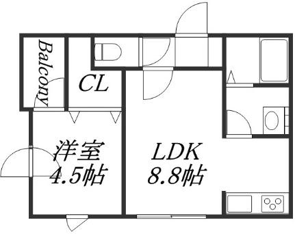 ヴィータフェリーチェ　トレ 403｜北海道札幌市西区二十四軒四条４丁目(賃貸マンション1LDK・4階・31.25㎡)の写真 その2