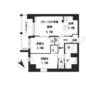 グランメールアサヒVII 0701｜北海道札幌市白石区本郷通３丁目南(賃貸マンション2LDK・7階・60.08㎡)の写真 その2