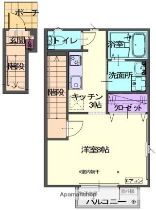 ゴルティエ　II 201 ｜ 岩手県北上市黒沢尻１丁目（賃貸アパート1K・2階・33.85㎡） その2