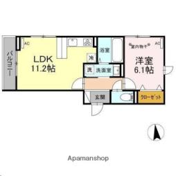 仙台市営南北線 勾当台公園駅 徒歩15分の賃貸アパート 2階1LDKの間取り