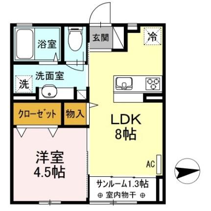 ティエドール　Ａ 202｜宮城県仙台市青葉区川平２丁目(賃貸アパート1LDK・2階・35.10㎡)の写真 その2