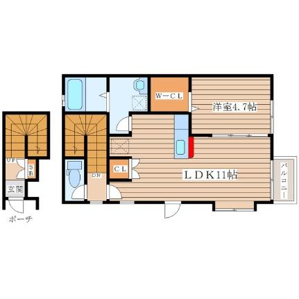 宮城県仙台市青葉区小田原７丁目(賃貸アパート1LDK・2階・45.90㎡)の写真 その2