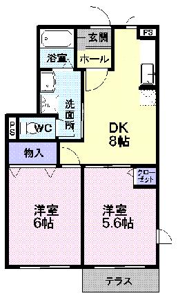 ボーアザリー 101｜山形県天童市交り江５丁目(賃貸アパート2DK・1階・45.77㎡)の写真 その2