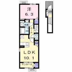 シャルマン天童I 2階1LDKの間取り