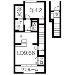 レバンス　Ｃ棟 2階1LDKの間取り