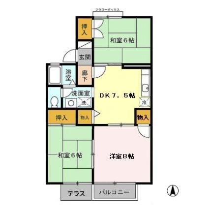 グリーンパラシオン　I 103｜福島県郡山市字名倉(賃貸アパート3DK・1階・59.21㎡)の写真 その2