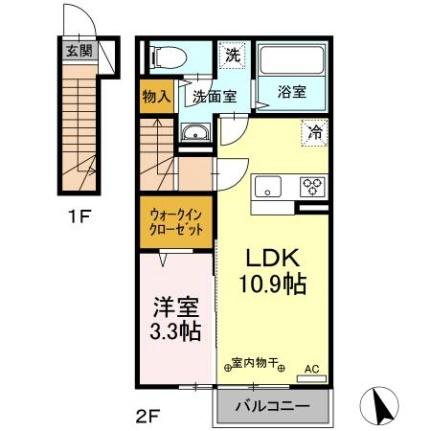 福島県郡山市安積町長久保３丁目(賃貸アパート1LDK・2階・41.55㎡)の写真 その2