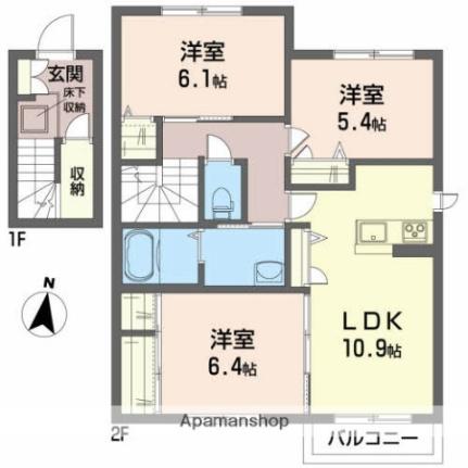 福島県郡山市富田町字権現林(賃貸アパート3LDK・2階・75.04㎡)の写真 その2