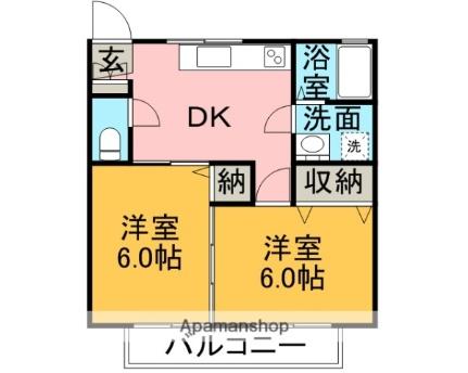 ＳＹＣ　Ａ 101｜茨城県水戸市元山町２丁目(賃貸アパート2DK・2階・40.57㎡)の写真 その2