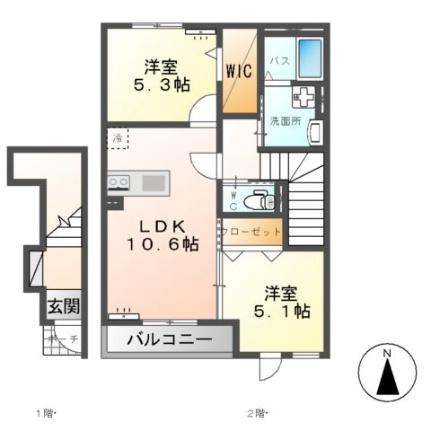 ベルフルールII 203｜茨城県神栖市大野原中央２丁目(賃貸アパート2LDK・2階・53.88㎡)の写真 その2