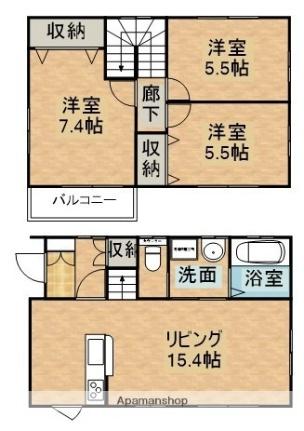 メゾン新富町 1 ｜ 栃木県大田原市新富町３丁目（賃貸一戸建3LDK・2階・76.59㎡） その2