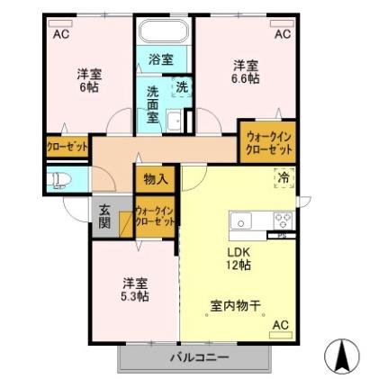 シーガル 202｜栃木県足利市大町(賃貸アパート3LDK・2階・72.11㎡)の写真 その2