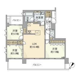 プラウド横浜岡野 2階3LDKの間取り