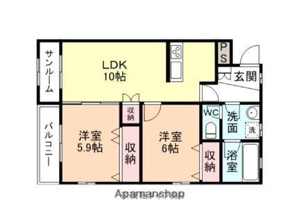 富山県富山市金代(賃貸マンション2LDK・3階・56.15㎡)の写真 その2