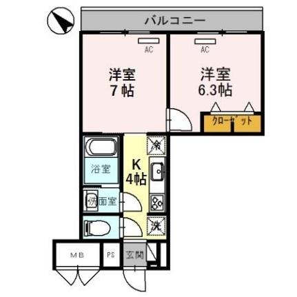 けやき通りレジデンス 203｜石川県金沢市西念４丁目(賃貸マンション2K・2階・37.92㎡)の写真 その2