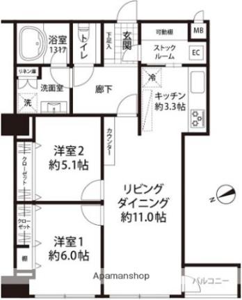 アーバンシティ金沢・尾張町 305｜石川県金沢市尾張町１丁目(賃貸マンション2LDK・3階・59.24㎡)の写真 その2