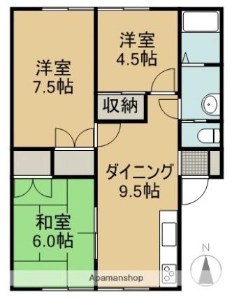 ルーミー甲府57号館 102号室｜山梨県甲府市大里町(賃貸アパート3DK・1階・57.13㎡)の写真 その2