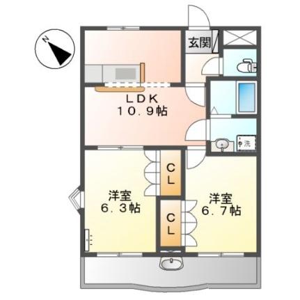 ショコラ　クルール 105｜山梨県甲府市大里町(賃貸マンション2LDK・1階・49.50㎡)の写真 その2