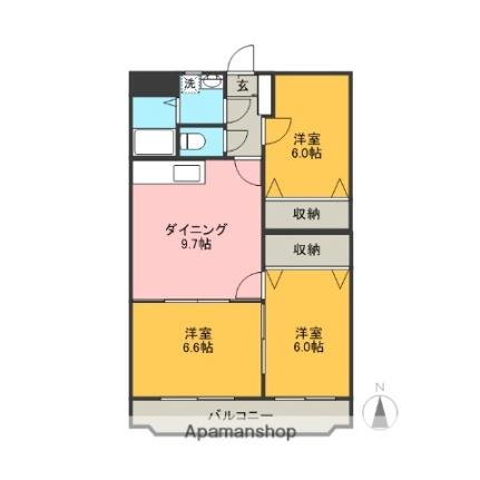 ＳｔａｒＡｒｒｏｗ 106 ｜ 静岡県三島市徳倉２丁目（賃貸マンション3DK・1階・63.17㎡） その2