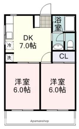 松風マンション 104｜静岡県静岡市駿河区有明町(賃貸マンション2DK・1階・36.23㎡)の写真 その2