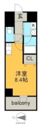 ベレーサ築地口ステーションタワー 9階ワンルームの間取り