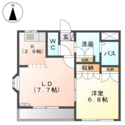 シャンティ 2階1LDKの間取り