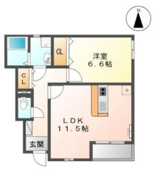 グレイスヴィラ 1階1LDKの間取り
