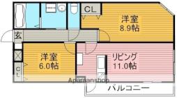 名古屋市営東山線 星ヶ丘駅 徒歩19分の賃貸マンション 4階2LDKの間取り