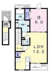 メゾンクレールII 2階1LDKの間取り