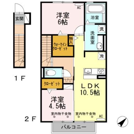 ウィステリア　コート 202｜三重県四日市市蒔田２丁目(賃貸アパート2LDK・2階・59.57㎡)の写真 その2