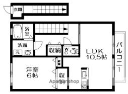 JR草津線 手原駅 徒歩24分の賃貸アパート 2階1LDKの間取り