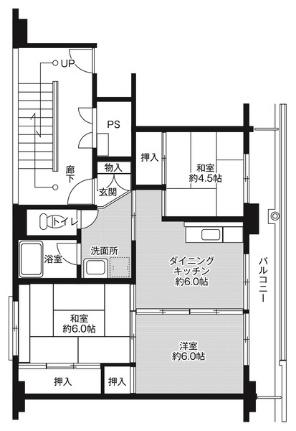 ビレッジハウス小堀2号棟 0305｜滋賀県長浜市小堀町(賃貸マンション3DK・3階・53.08㎡)の写真 その2