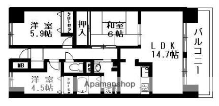 ベルヴィ草津 805｜滋賀県草津市草津町(賃貸マンション3LDK・8階・65.83㎡)の写真 その2