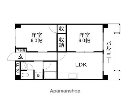 シャレー富士美台 4A｜滋賀県野洲市冨波乙(賃貸マンション2LDK・4階・49.68㎡)の写真 その2