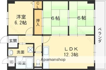 大阪府東大阪市吉田４丁目(賃貸マンション3LDK・6階・65.31㎡)の写真 その2