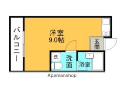 ヴィラ岡山手 1階ワンルームの間取り