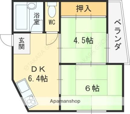 シャトー八戸ノ里 303｜大阪府東大阪市中小阪３丁目(賃貸マンション2DK・3階・35.00㎡)の写真 その2