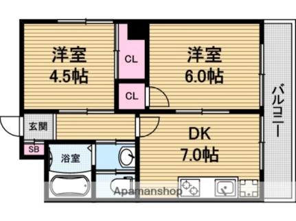 青山ハイツ 70A｜大阪府大阪市天王寺区東高津町(賃貸マンション2DK・7階・39.00㎡)の写真 その2