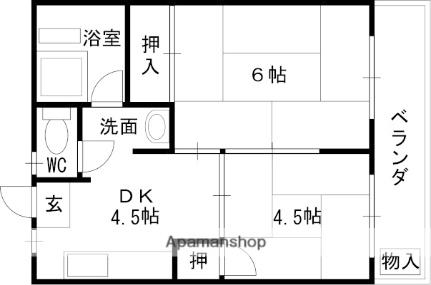 西宮フラワーハイツ 501｜兵庫県西宮市深津町(賃貸マンション2DK・5階・35.00㎡)の写真 その2