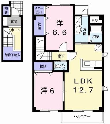 カメリアボア 201｜鳥取県鳥取市南安長３丁目(賃貸アパート2LDK・2階・67.67㎡)の写真 その2