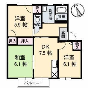 マーガレットハウエル31　Ａ棟 0202｜鳥取県鳥取市南安長２丁目(賃貸アパート3DK・2階・58.72㎡)の写真 その2