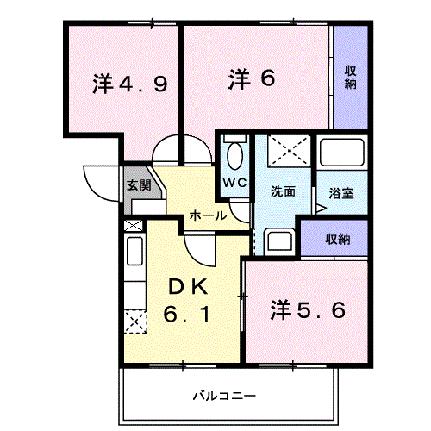 ルミナール・カオルＢ 302｜岡山県岡山市南区箕島(賃貸マンション3DK・3階・56.10㎡)の写真 その2