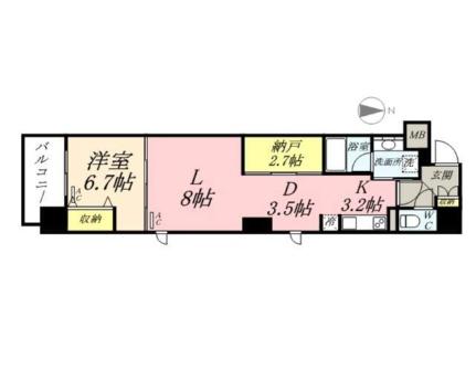 ＧＯＬＤ　ＷＩＮＧII 401｜岡山県岡山市北区表町３丁目(賃貸マンション1LDK・4階・50.52㎡)の写真 その2