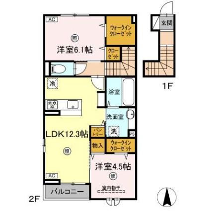 ソレイユ　Ｂ棟 B202｜岡山県岡山市北区白石西新町(賃貸アパート2LDK・2階・62.40㎡)の写真 その2