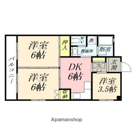 ナガシオビル 901｜岡山県岡山市北区下石井２丁目(賃貸マンション3DK・9階・50.40㎡)の写真 その2